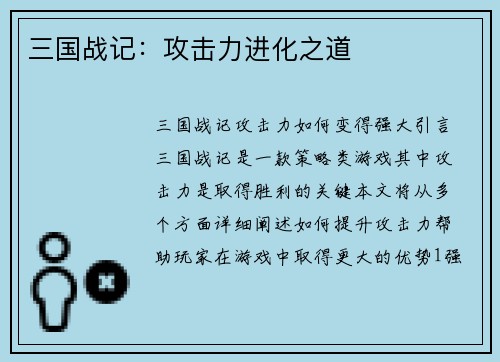 三国战记：攻击力进化之道